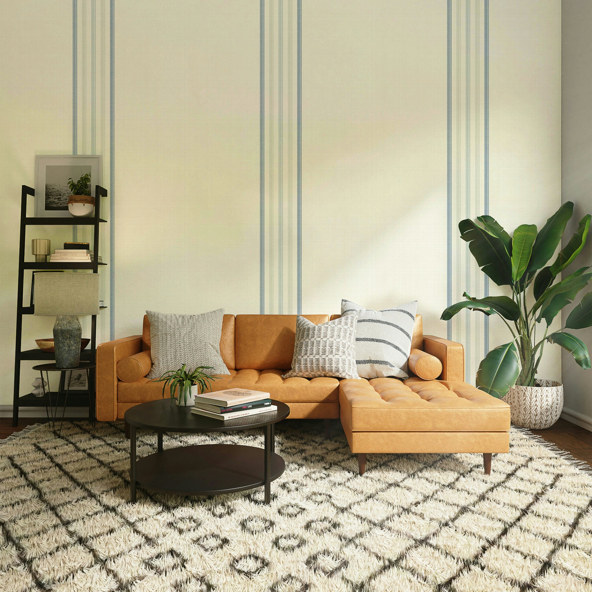 Light grey and blue striped wall mural
