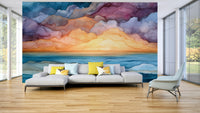 Horizon-inspired abstract wall design
