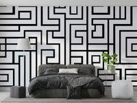 Monochrome maze wallpaper for hallway
