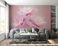 Wall mural with flowing pink flowers
