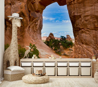 Red sandstone arch in wall mural
