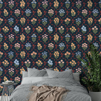 Muted floral mural with soft winter tones
