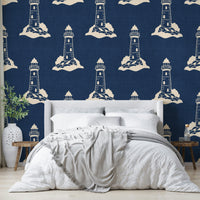 Lighthouse illustration in mural wallpaper
