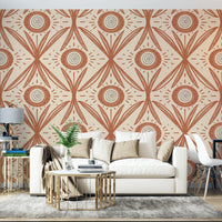 Warm toned folk flower wall mural
