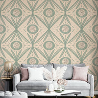 Sage green flowers on light wall mural


