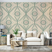 Cottagecore bedroom with folk flower wallpaper

