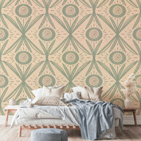 Cozy space with folk floral wallpaper

