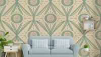Sage cream floral mural wallpaper for walls

