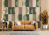 Muted sage greens, calming peaches, and soothing stone tones

