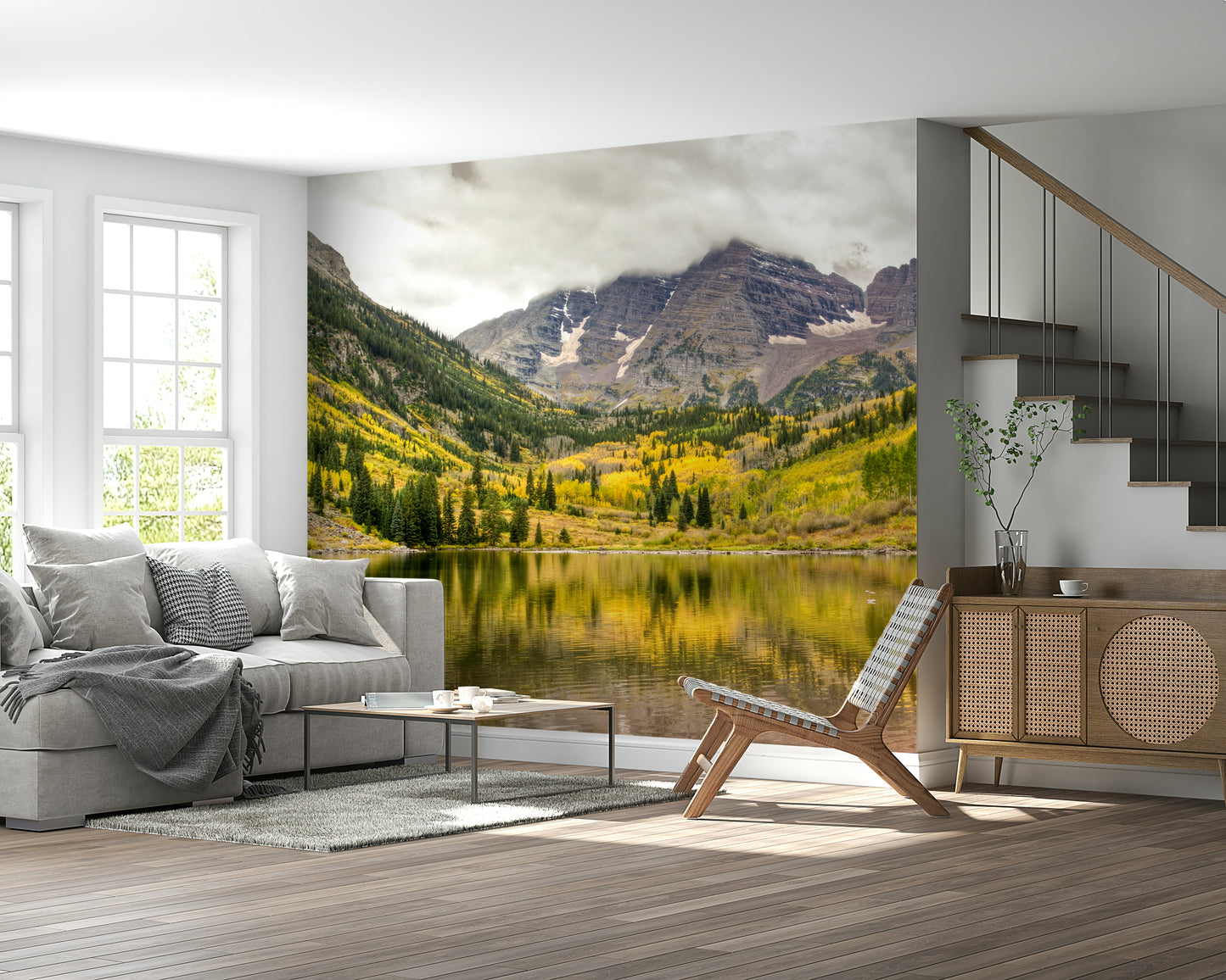Autumn's Palette: A Mountain Lake Wall Mural