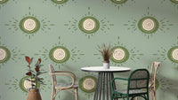 Bloom Light Sage Olive Wallpaper with geometric floral motifs

