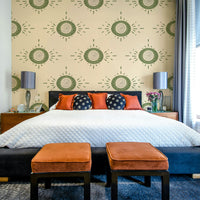 Clean lines and nature-inspired motifs in olive and cream

