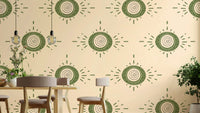 Folk Bloom Light Cream Olive Wallpaper with geometric floral patterns

