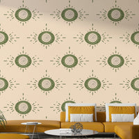 Elegant mid-century modern floral wallpaper with olive and cream tones

