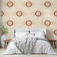 Elegant mid-century modern floral wallpaper with a warm color palette

