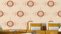 Folk Bloom Light Terracotta Cream Wallpaper with geometric floral motifs

