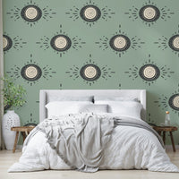 Clean lines and bold floral patterns in sage and charcoal hues

