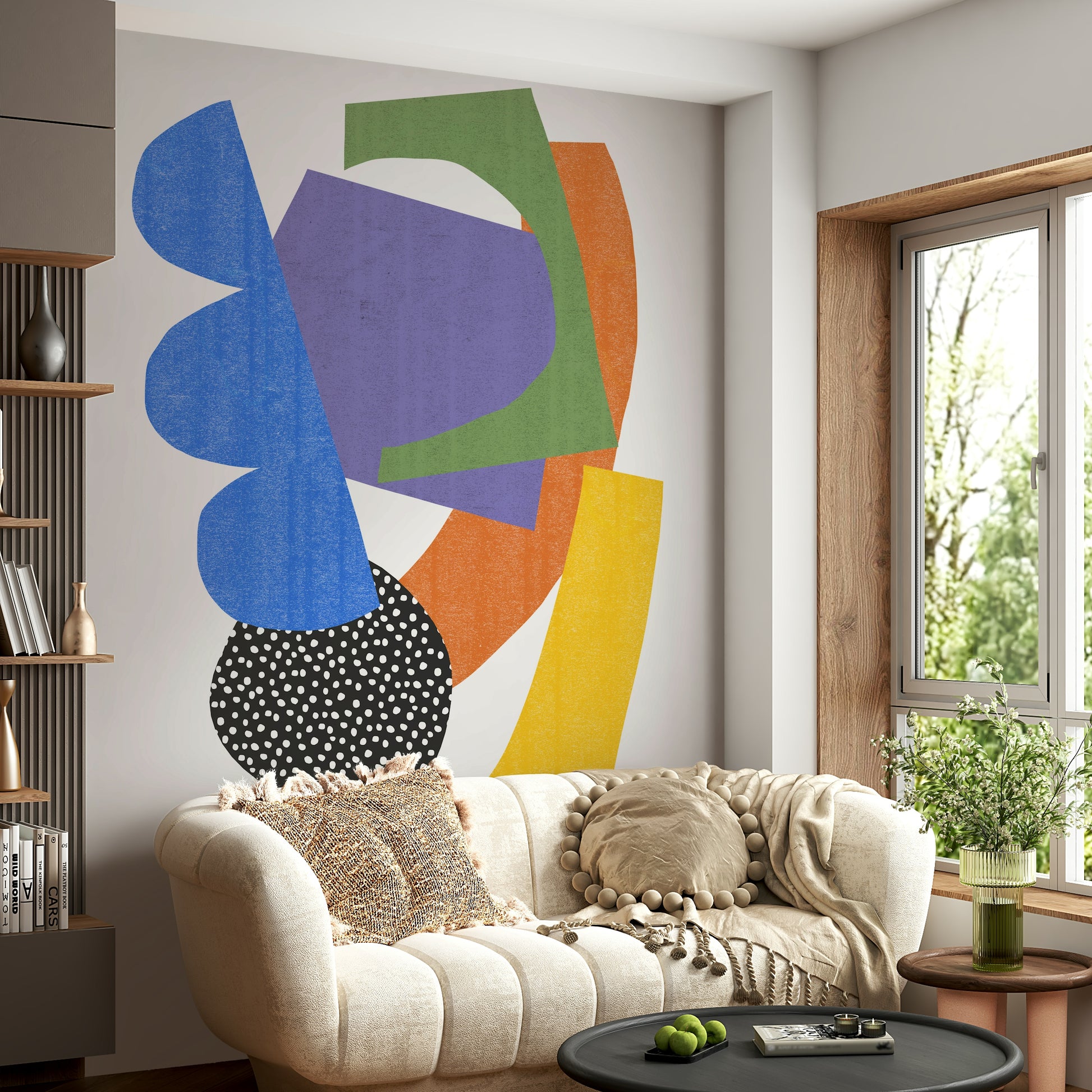 Bold and colorful mural for living rooms or creative spaces

