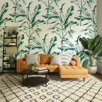 Lush greenery combined with modern stamp aesthetic in mural design

