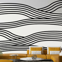 Black and white wave design with smooth flowing lines.

