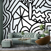 Serene water-inspired wall mural with graceful wave designs

