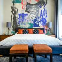 Bold and fluid brushstroke design mural for contemporary interiors

