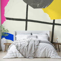 Playful summer collage wallpaper bringing seasonal vibes indoors

