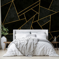 Textured black mosaic wall mural with subtle cracks for modern spaces

