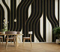 Luxury black and white lines mural creating a modern atmosphere

