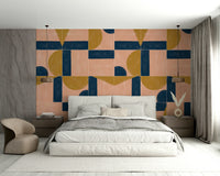 Artistic painted tiles in bold colors for a lively feature wall

