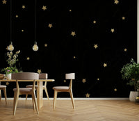 Deep black night sky with shimmering stars for a serene mural

