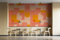 Playful tile mural with a mix of bold retro geometric patterns

