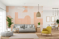 Mid-century modern tile pattern mural with rich color contrasts

