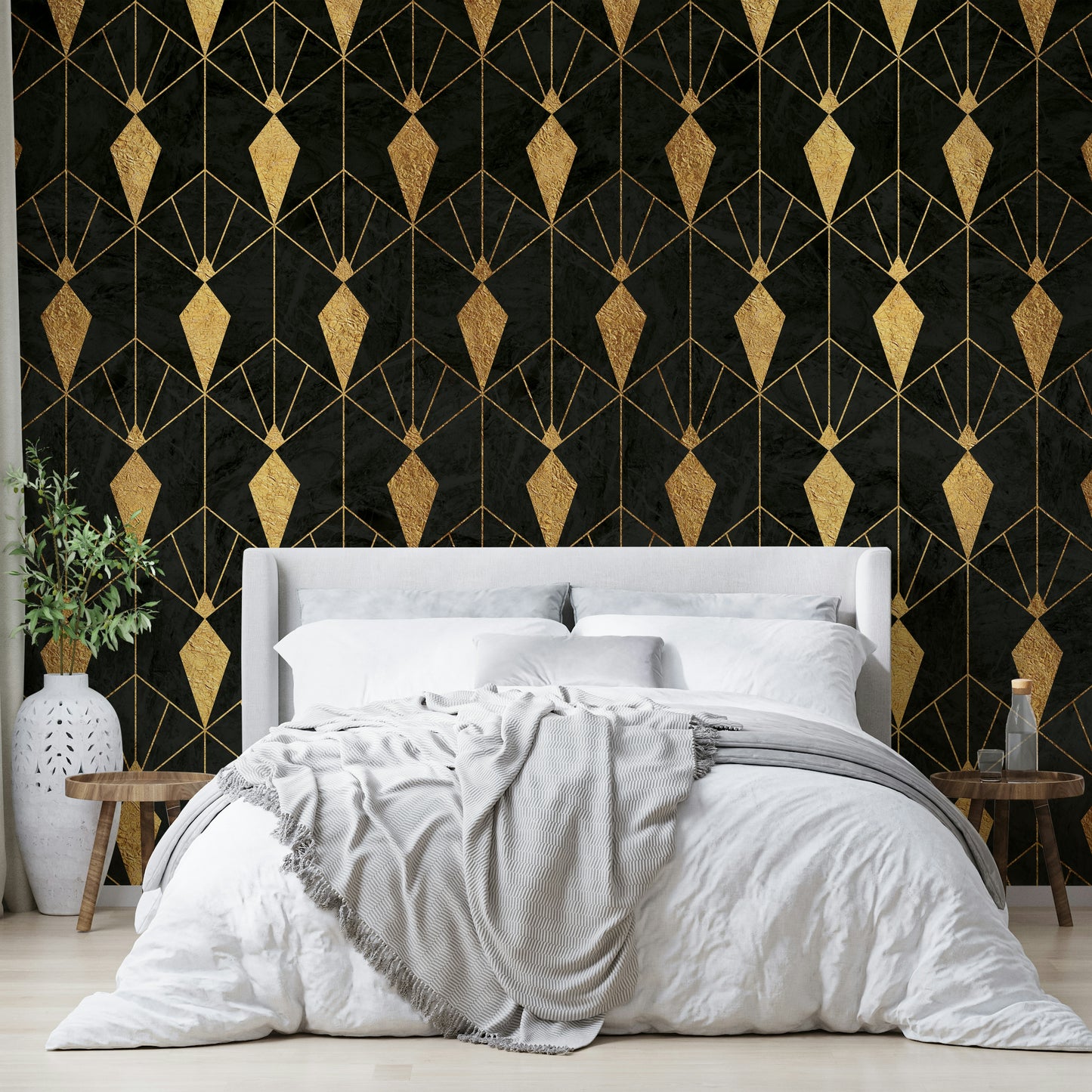 Elegant Art Deco design with bold contrasts of black and gold

