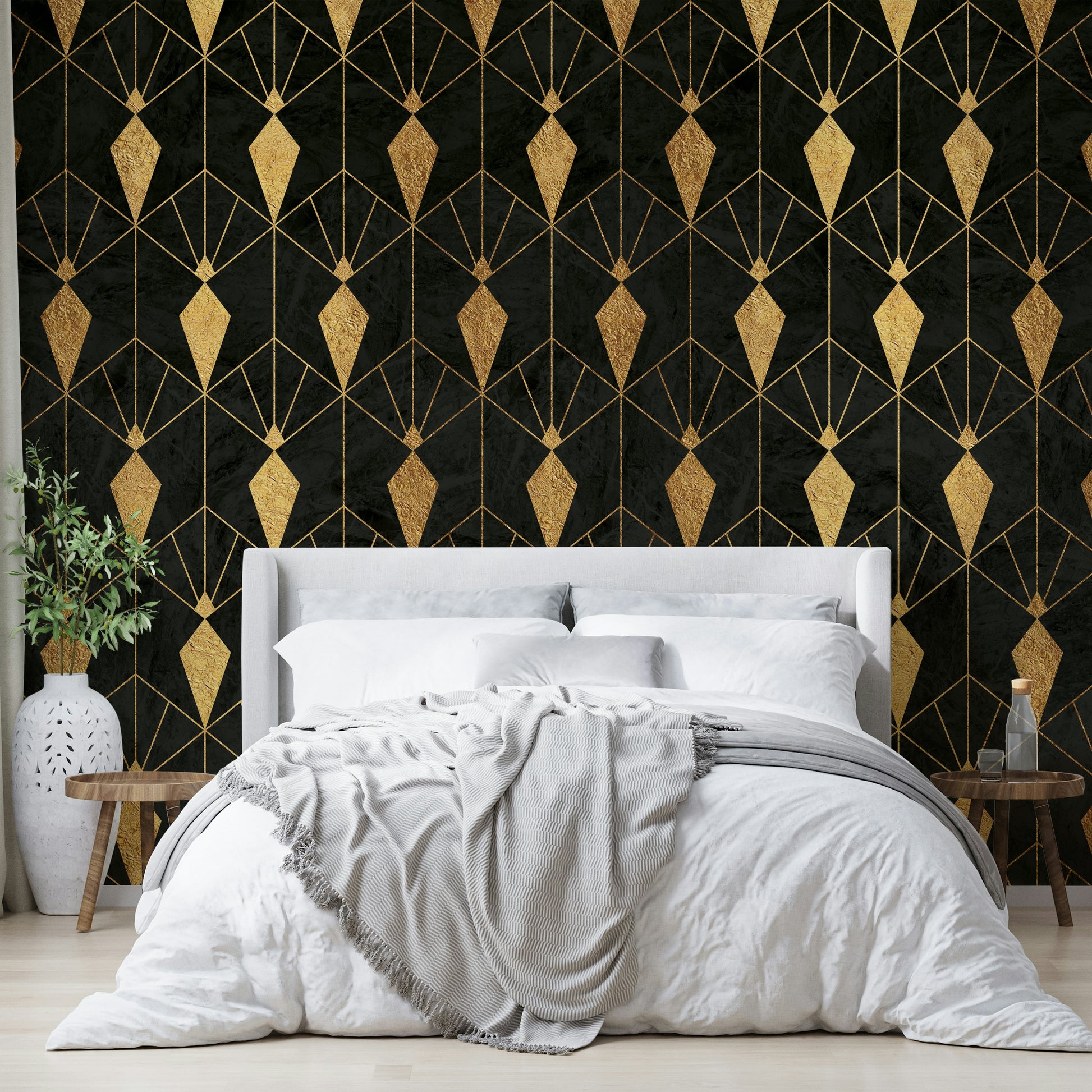 Elegant Art Deco design with bold contrasts of black and gold


