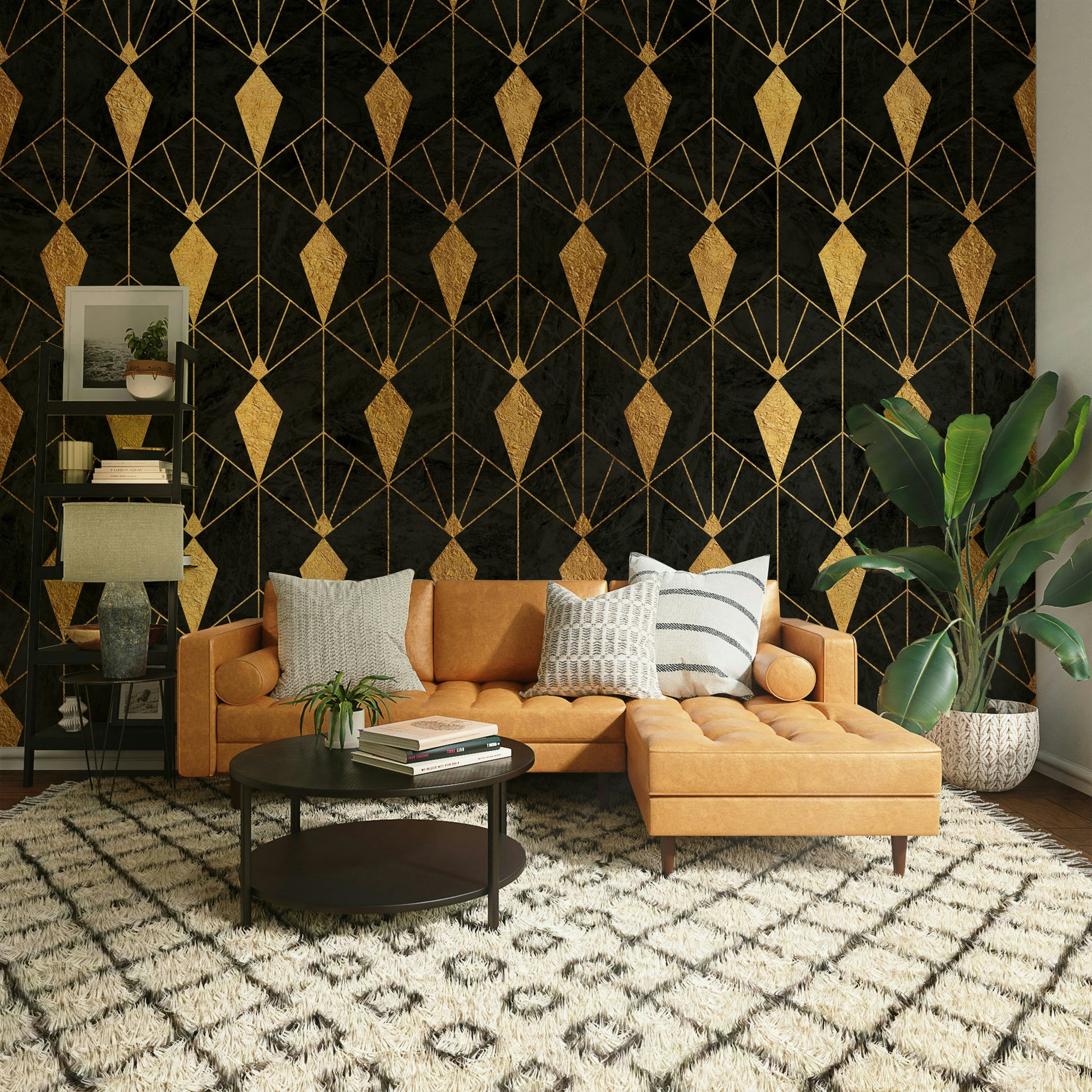 Luxurious black and gold Art Deco design for a dramatic mural

