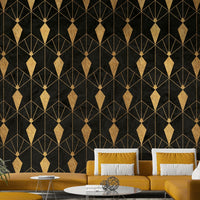 Luxurious black and gold Art Deco wallpaper creating sophistication

