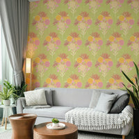 Vintage flora canvas wallpaper creating a refined, tranquil space

