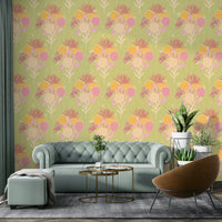 Floral canvas wallpaper adding vintage charm to any room

