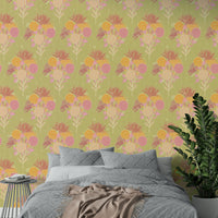Serene floral pattern on vintage canvas-style wallpaper

