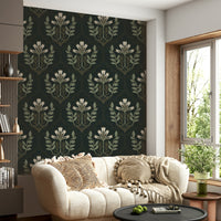 Elegant Midnight Bloom Tapestry Wallpaper with dark floral details

