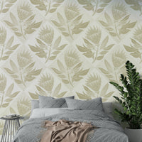 Gentle botanical wallpaper with protea stamp design

