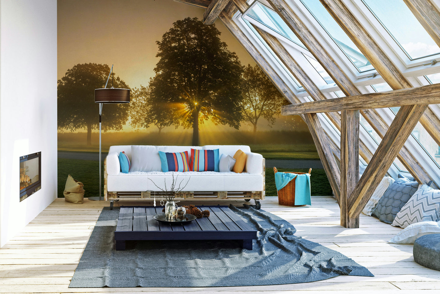 Warm golden hues in the Morning Radiance wall mural design

