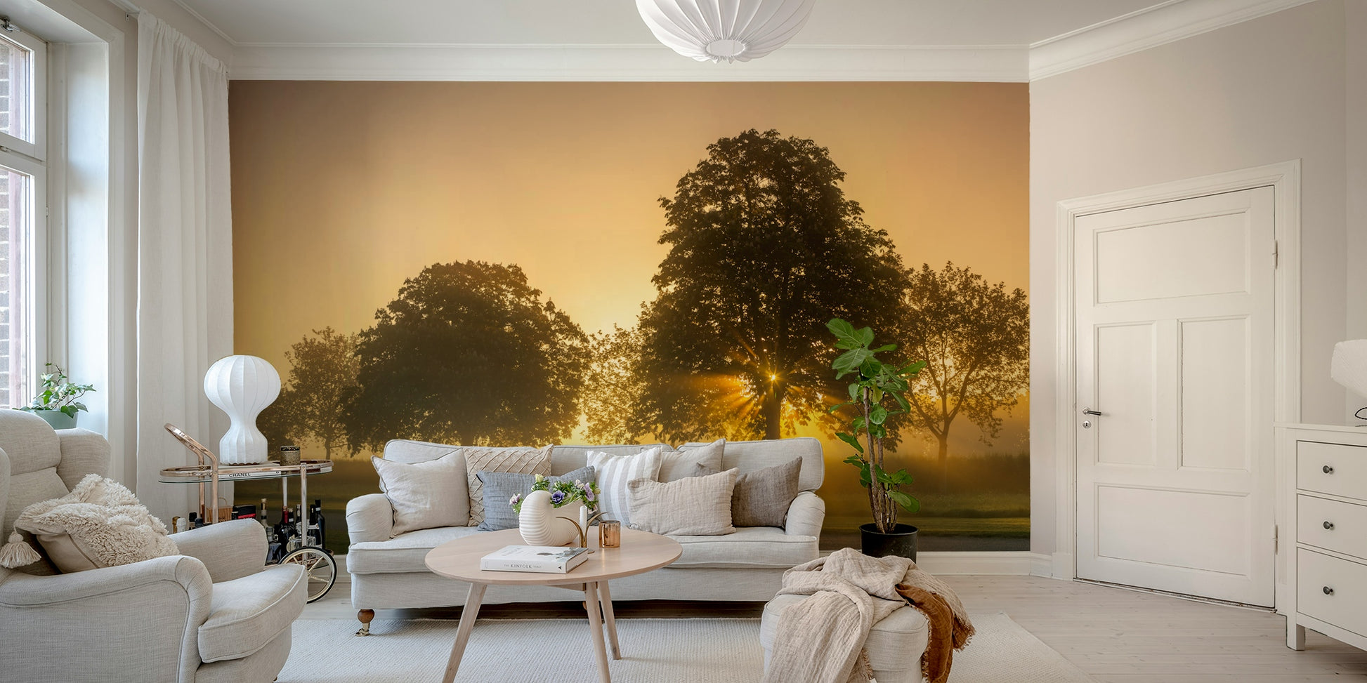 Early morning landscape wallpaper with a warm glow

