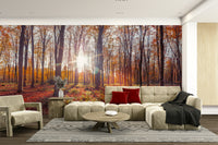 Vibrant fall colors of amber, gold, and crimson in mural design

