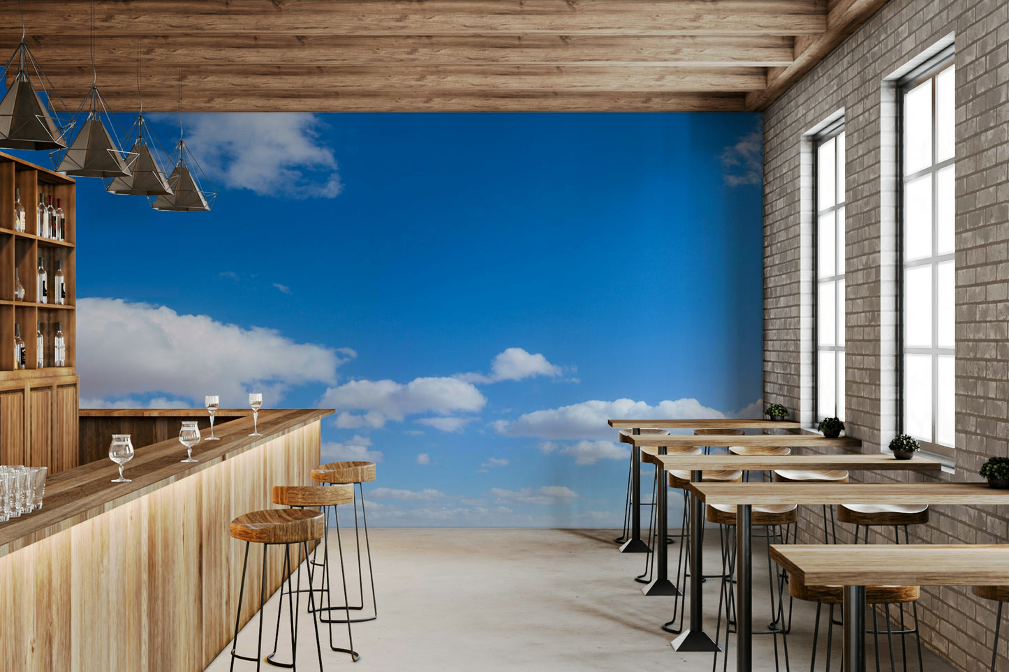 Endless blue shades creating a peaceful mural for walls

