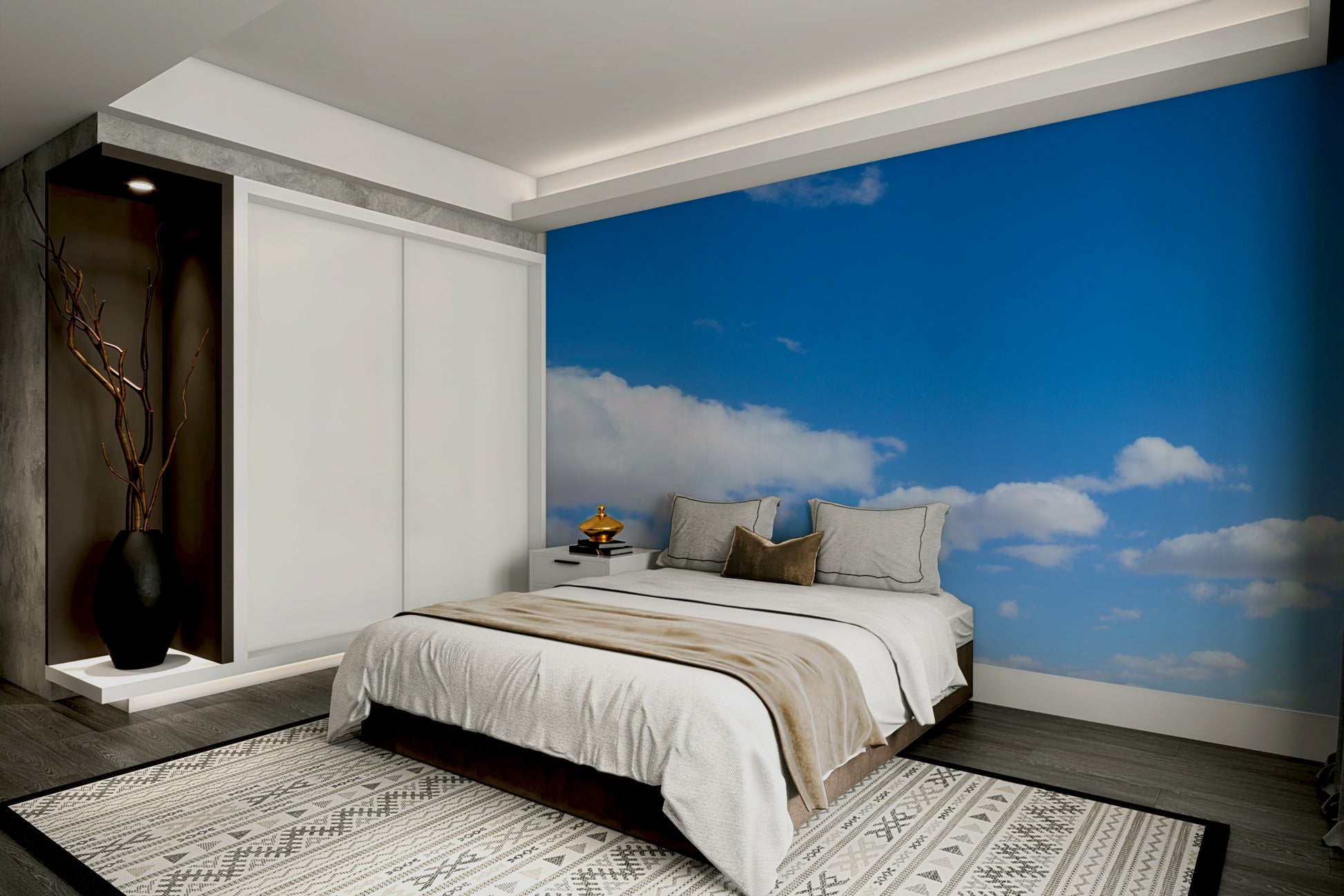 Calm and cool tones of blue in the Infinite Blue wall mural

