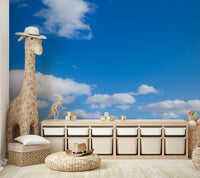 Infinite blue mural for a spacious and tranquil feel

