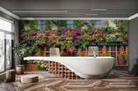 Floral-covered pub wall mural with colorful blooms

