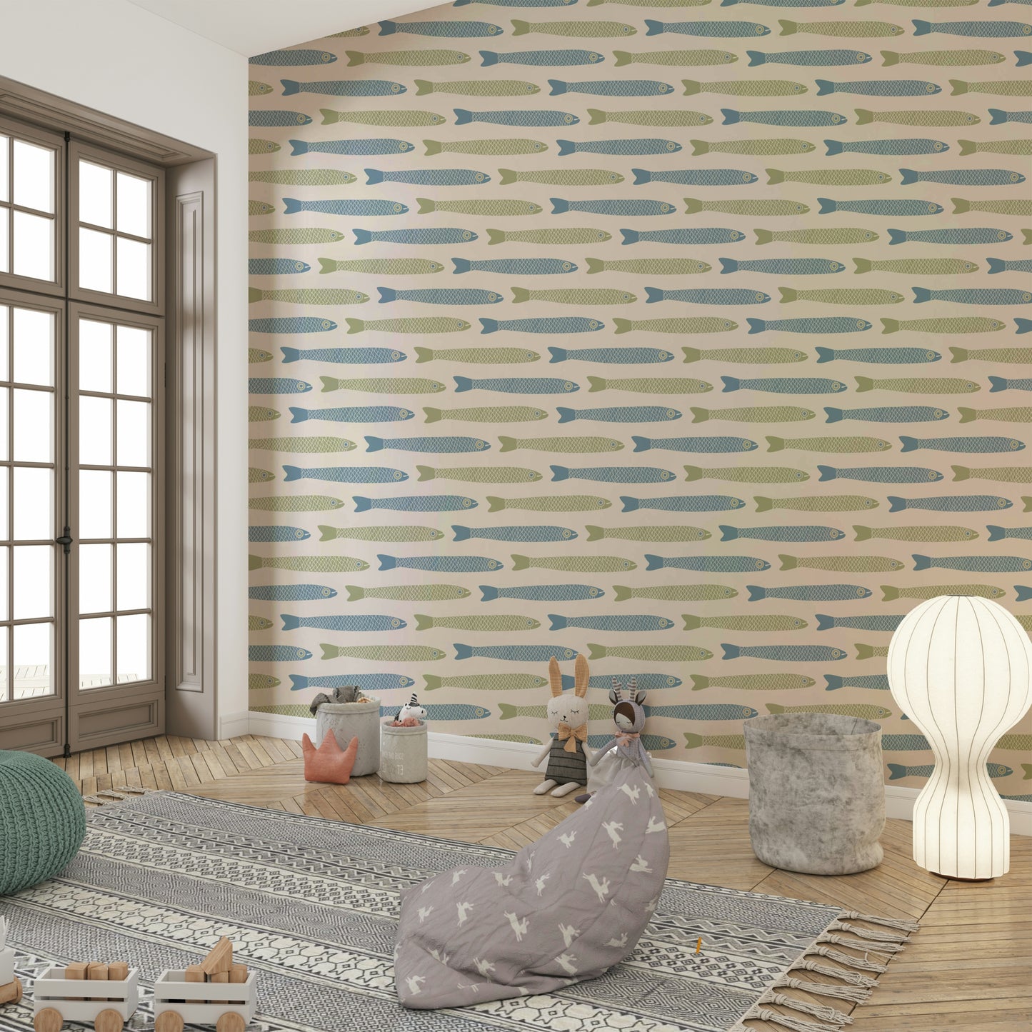 Cream background with colorful fish
